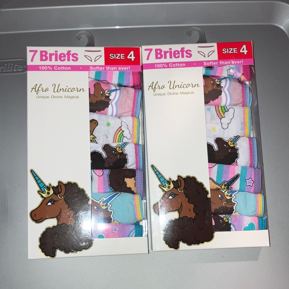 New Afro Unicorn Kids Briefs Set two packs size 4